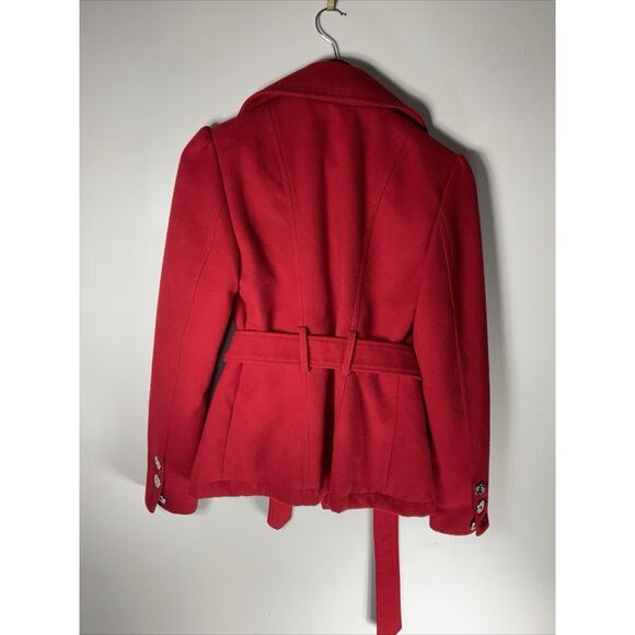Vintages G By Guess Red Button Up Wool Blend Peacoat Small - Picture 10 of 11